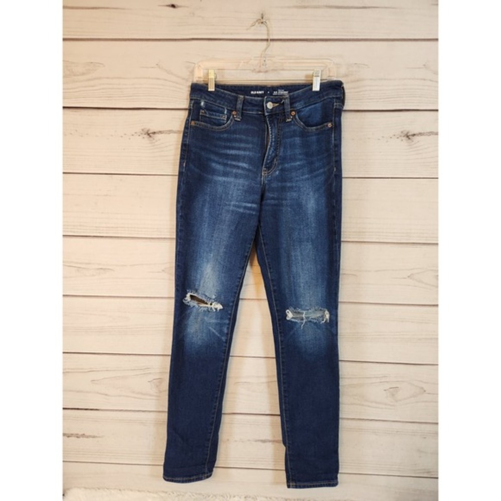 Old Navy Women's Blue High Rise Cotton Distressed Straight Leg Jeans Size 4